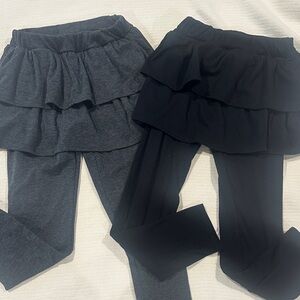 Kids Ruffle Skirted Leggings - Black and Gray